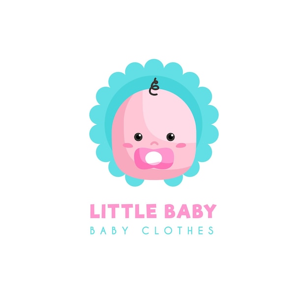 おしゃぶりの服のロゴのテンプレートを持つ小さな赤ちゃん