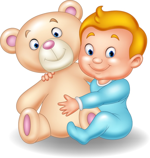 Vector little baby with teddy bear