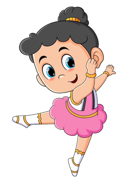 The little ballerina girl is dancing with the happy expression