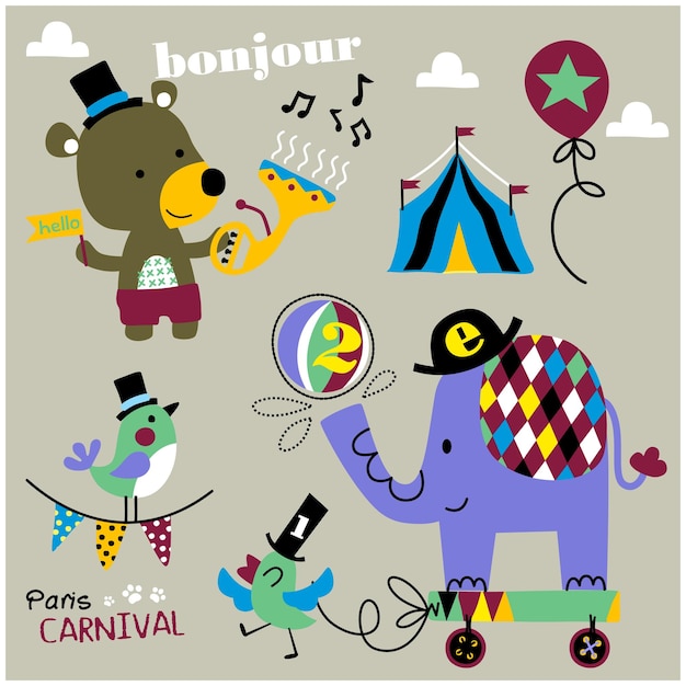 a little bear and friends in the carnival funny animal cartoon