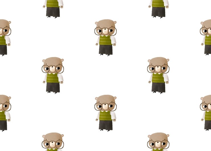 Vector a little bear in a school uniform and round glasses studies in elementary school cute seamless