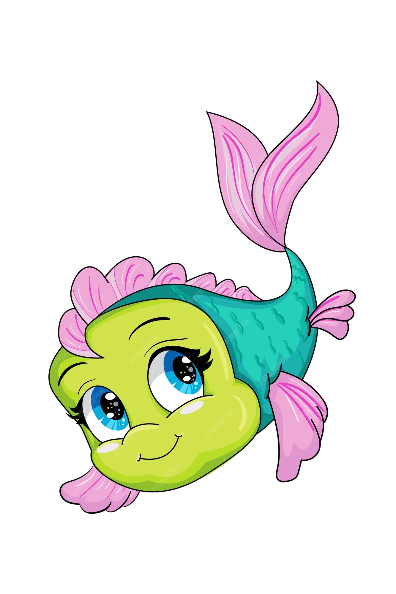 Premium Vector | A little beautiful green pink fish with blue eyes, design animal cartoon Premium Vector | A little beautiful green pink fish with blue eyes, design animal cartoon