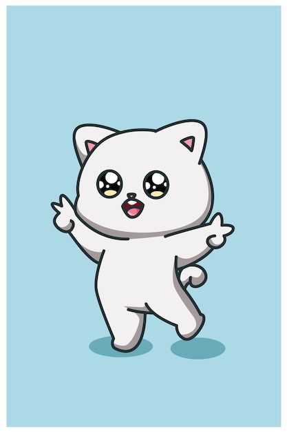 A little beautiful and happy cat animal cartoon illustration