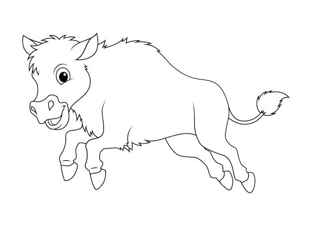 Little bison cartoon animal illustration bw