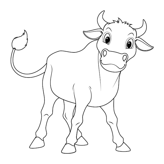 Vector little black bull cartoon animal illustration bw