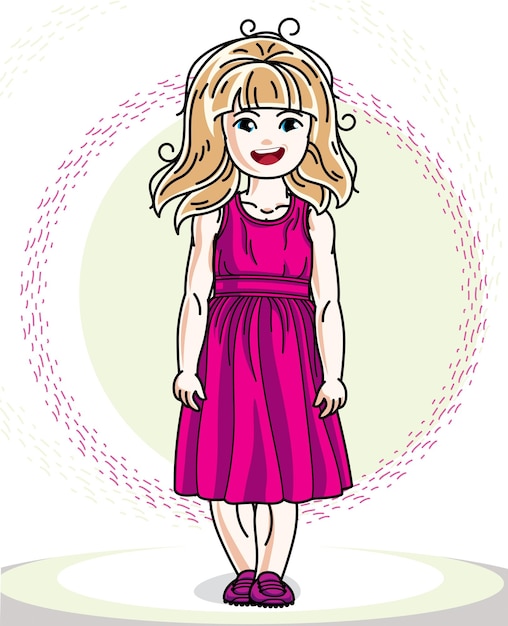 Vector little blonde cute girl toddler in casual clothes. vector illustration of pretty child standing.