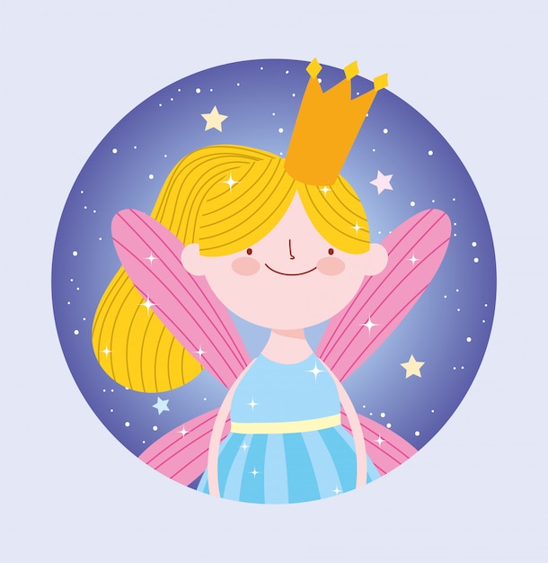 Little blonde fairy princess with crown tale cartoon