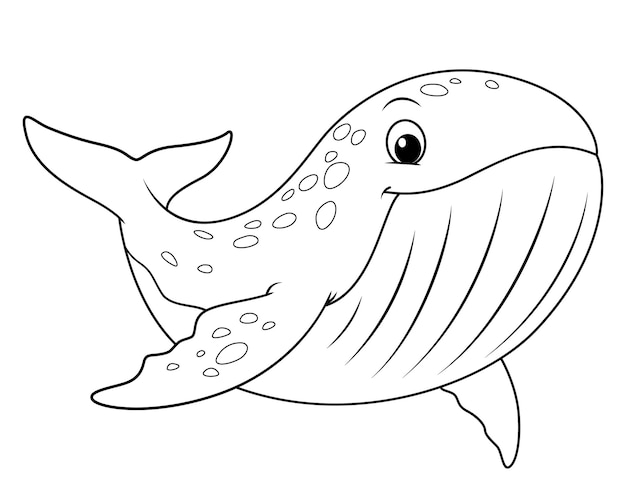 Little Blue Whale Cartoon Animal Illustration BW