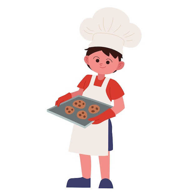 Little boy baking cookies vector