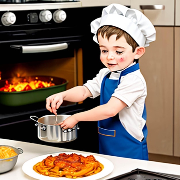 Vector little boy cooker