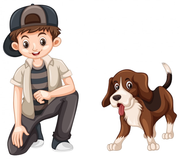 Vector little boy and cute beagle dog