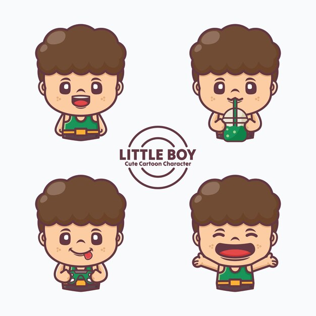 little boy cute cartoon character with different expressions