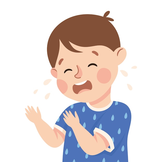 悲しみ を 表情 と 感情 と し て 表わし て いる 小さな 少年