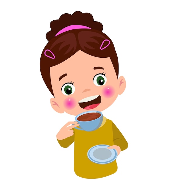 Little boy drink hot coffee and feel happy