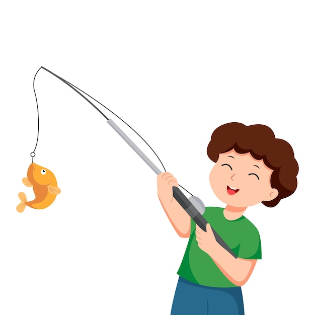 Premium Vector  Little boy fishing character design illustration