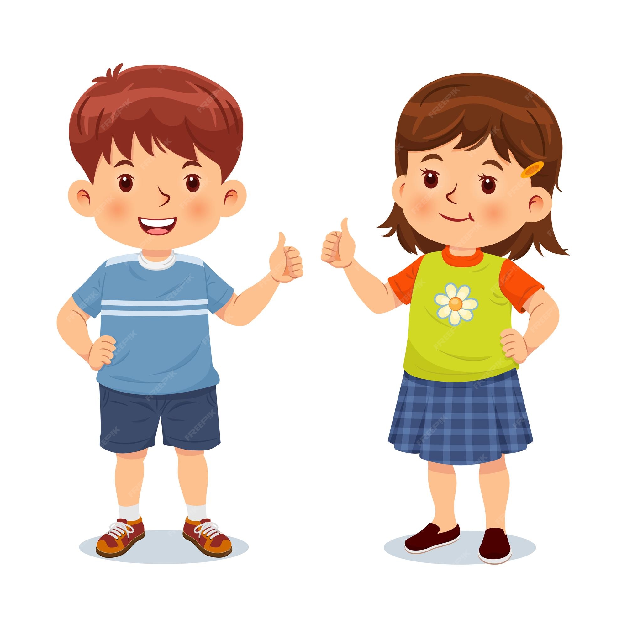 Premium Vector | Little boy and girl give thumbs up with a happy look