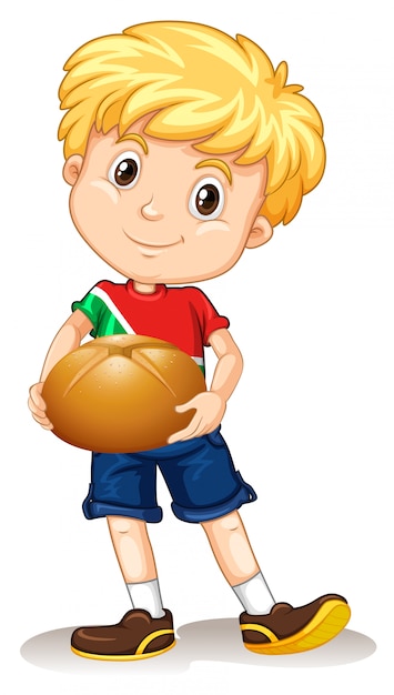 Little boy holding bread bun