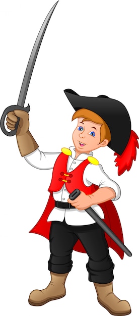 Vector little boy holding sword