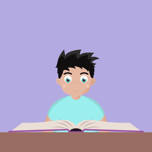little boy illustration vector design reading a book, back to school