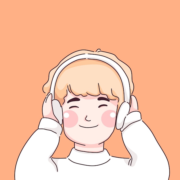 Little boy listening music character