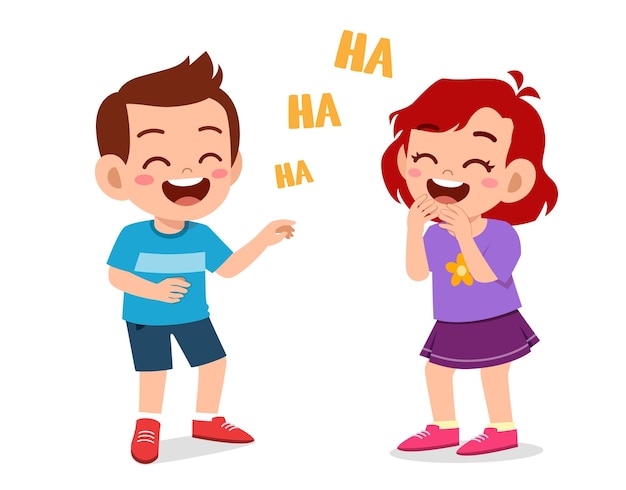 Little boy and little girl laugh together