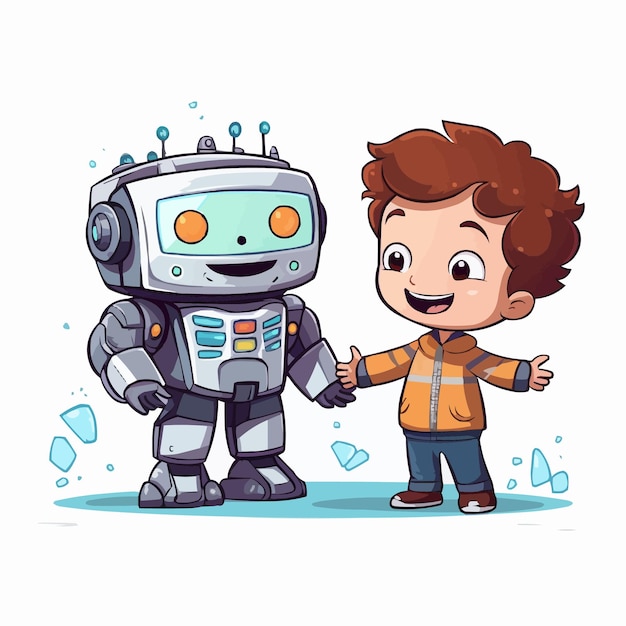 Vettore un ragazzino che fa un'illustrazione vettoriale di cartoni animati robot