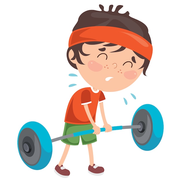 Little boy making weight lifting exercise