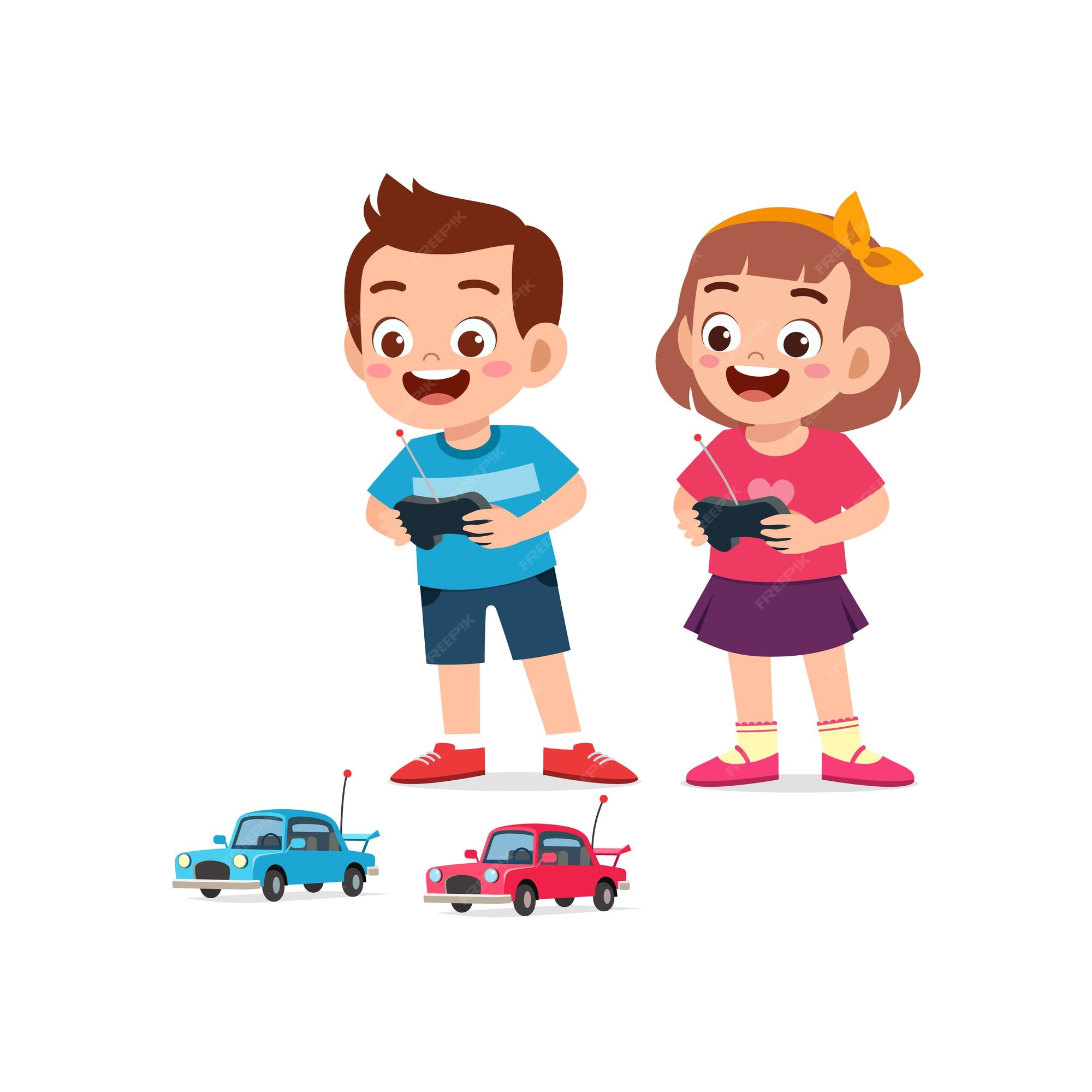 Premium Vector | Little boy play with remote control toy car with friend