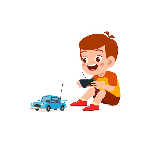 Little boy play with remote control toy car