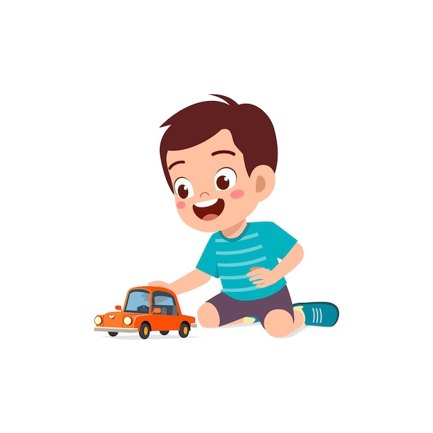 Little boy play with small toy car