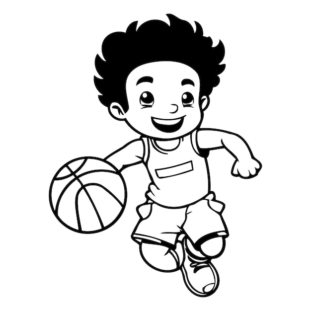 Vector little boy playing basketball cartoon vector illustration isolated on a white background