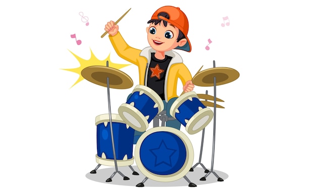 Little Boy playing Drum set Illustration