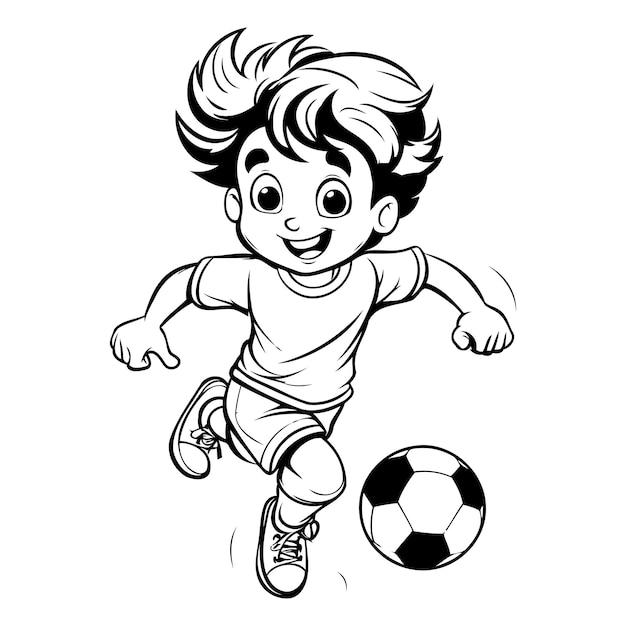サッカーをしている小さな男の子のスケッチをあなたのデザインのベクトルイラストに