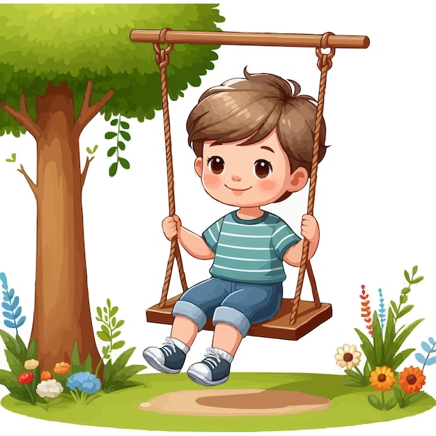 Vector little boy playing on swing vector illustration