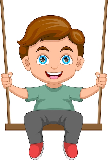 Vector little boy playing on swing