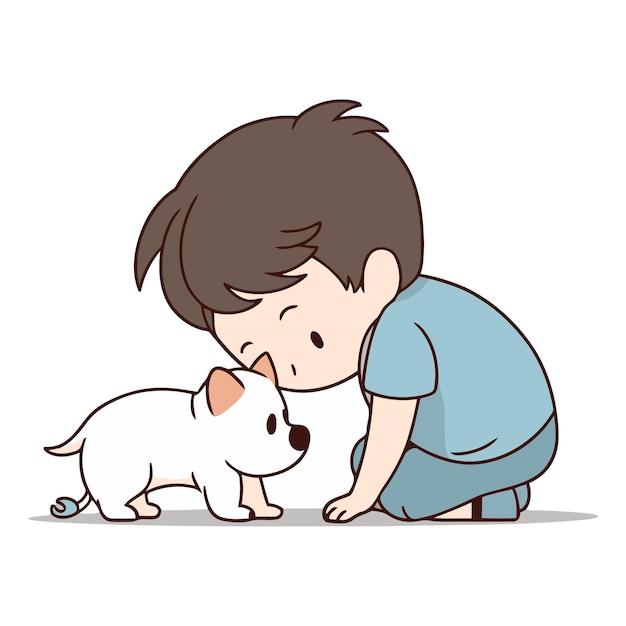 Маленький мальчик играет с собакой мальчика играет со собакой