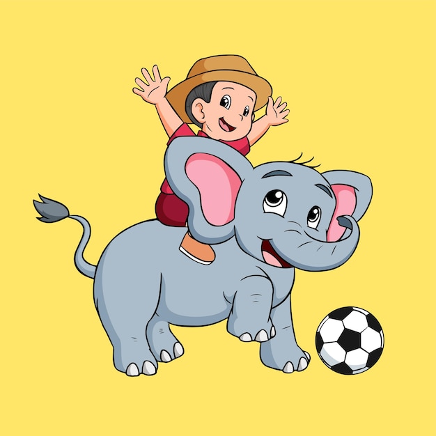 Vector little boy playing with elephant