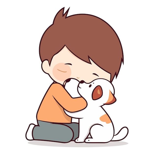 개 와 놀고 있는 작은 소년 귀여운 만화 터 일러스트레이션