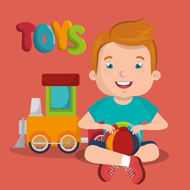 Vector little boy playing with toys character