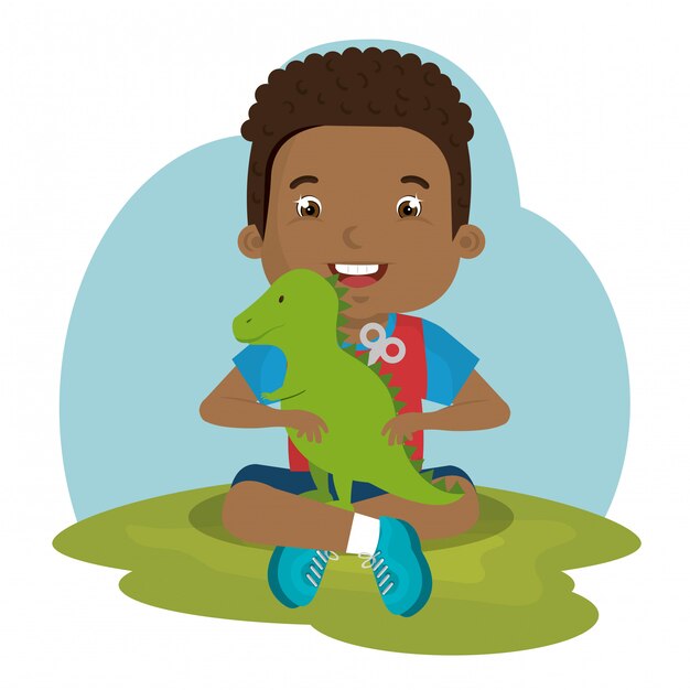 little boy playing with toys character