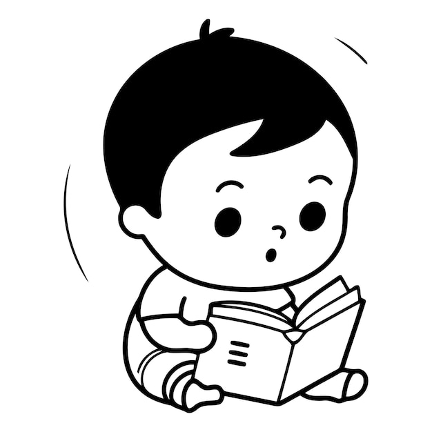 Vector little boy reading a book cute cartoon character