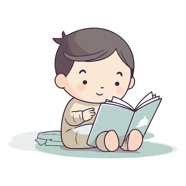 책을 읽는 작은 소년 귀여운 만화 캐릭터