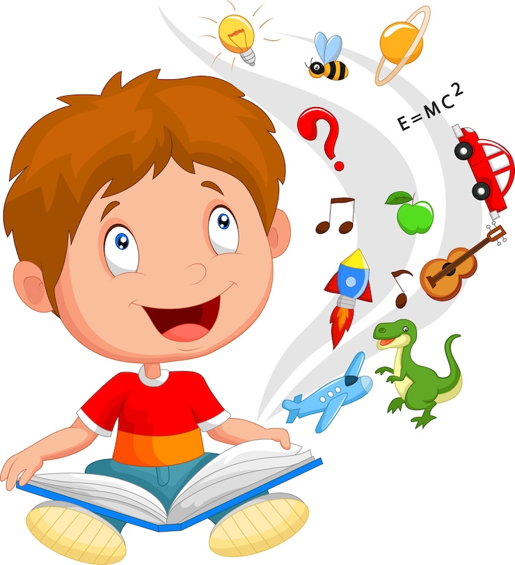 वेक्टर little boy reading book education concept illustration