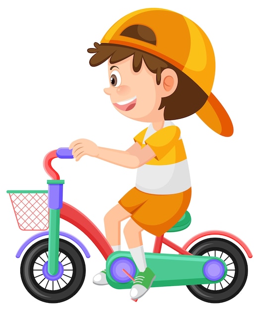 Little boy ride a bicycle isolated