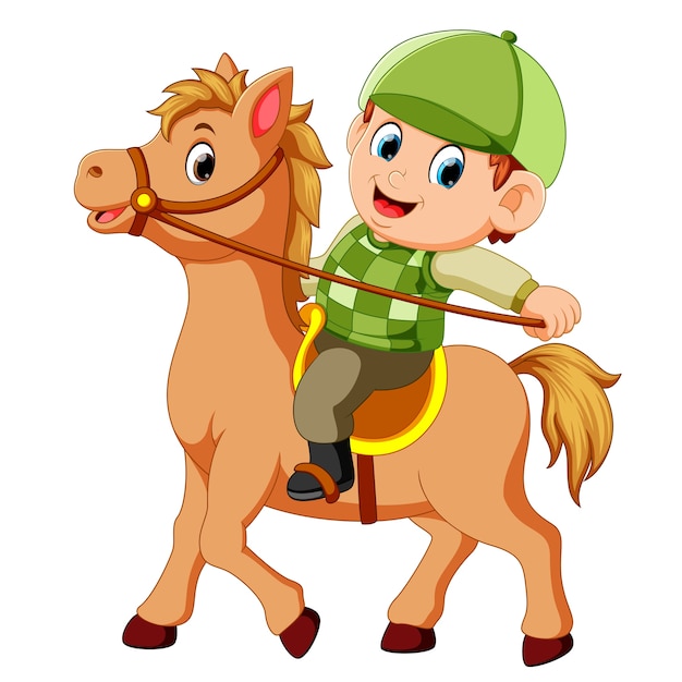 ポニーの馬に乗っている小さな男の子