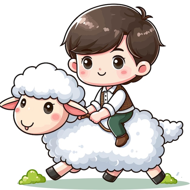 Un ragazzino che cavalca una pecora