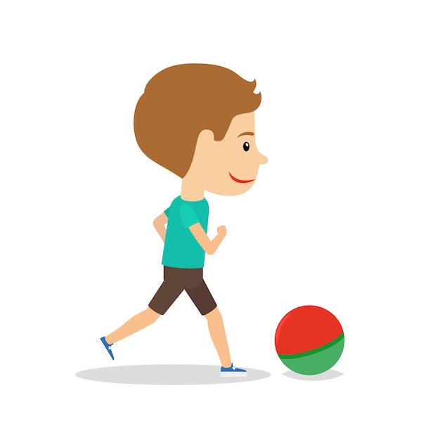 Little boy running with ball