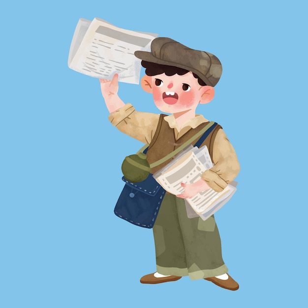 Little boy selling newspapers