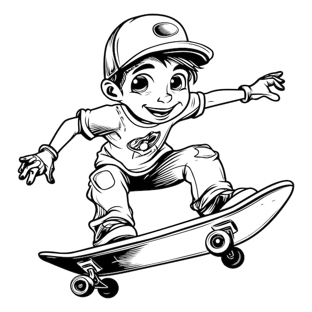 Little boy skateboarder Vector illustration ready for vinyl cutting
