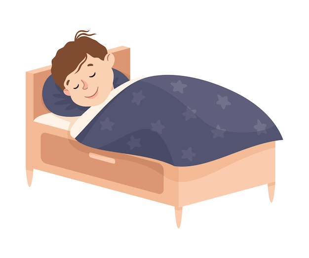 담요 로 인 침실 에서 잠을 자고 있는 소년 매일 의 활동 과 일상적 인 터 일러스트레이션 에 종사 하고 있다